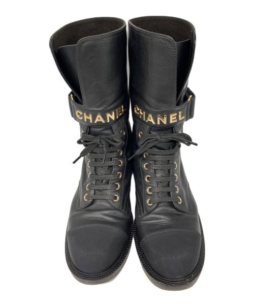 CHANEL（シャネル）CHANEL (シャネル) ココマーク マーティン レースアップショートブーツ ブラック サイズ:36 1/2の古着・服飾アイテム