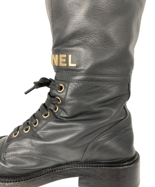 CHANEL（シャネル）CHANEL (シャネル) ココマーク マーティン レースアップショートブーツ ブラック サイズ:36 1/2の古着・服飾アイテム