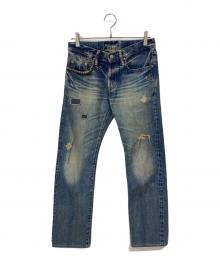 Hysteric Glamour（ヒステリックグラマー）の古着「SP加工 小窓リメイク スタッズ セルビッチデニムパンツ」｜インディゴ