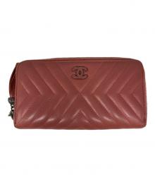 CHANEL（シャネル）の古着「シェブロン Vステッチココマークウォレット」｜ピンク