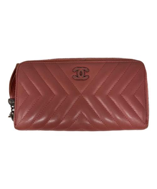 CHANEL（シャネル）CHANEL (シャネル) シェブロン Vステッチココマークウォレット ピンクの古着・服飾アイテム