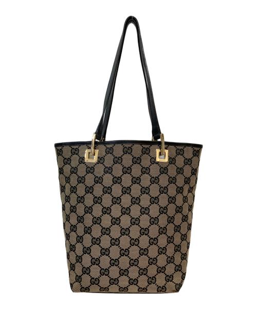 GUCCI（グッチ）GUCCI (グッチ) GGキャンバス バケツ型ミニトートバッグ ベージュ×ネイビーの古着・服飾アイテム