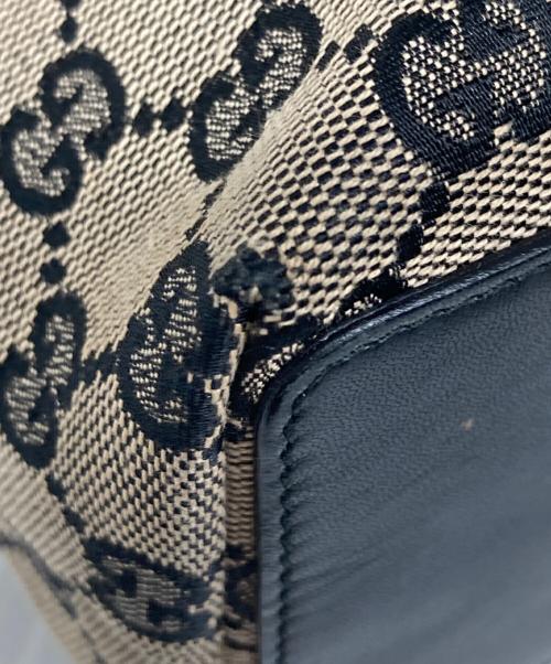GUCCI（グッチ）GUCCI (グッチ) GGキャンバス バケツ型ミニトートバッグ ベージュ×ネイビーの古着・服飾アイテム
