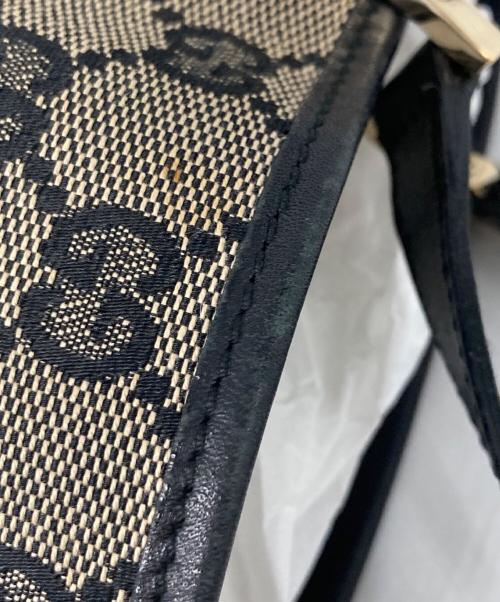 GUCCI（グッチ）GUCCI (グッチ) GGキャンバス バケツ型ミニトートバッグ ベージュ×ネイビーの古着・服飾アイテム