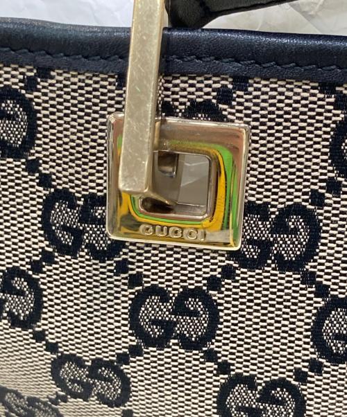 GUCCI（グッチ）GUCCI (グッチ) GGキャンバス バケツ型ミニトートバッグ ベージュ×ネイビーの古着・服飾アイテム