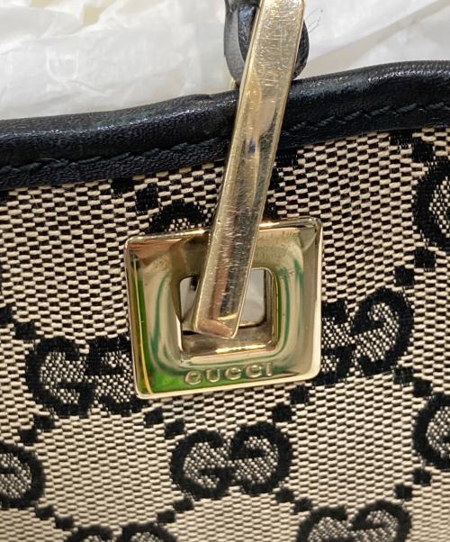 GUCCI（グッチ）GUCCI (グッチ) GGキャンバス バケツ型ミニトートバッグ ベージュ×ネイビーの古着・服飾アイテム