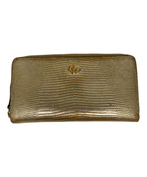 GUCCI（グッチ）GUCCI (グッチ) ラウンドファスナー長財布 リザードゴールドの古着・服飾アイテム