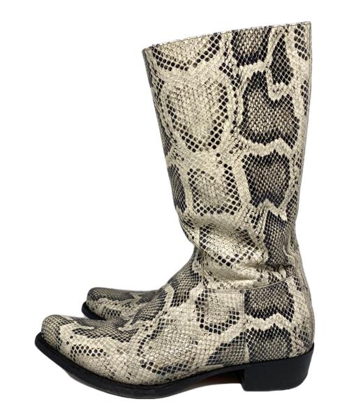 BOTTEGA VENETA（ボッテガベネタ）BOTTEGA VENETA (ボッテガベネタ) パイソン柄 スクエアトゥーロングブーツ ベージュ サイズ:40の古着・服飾アイテム