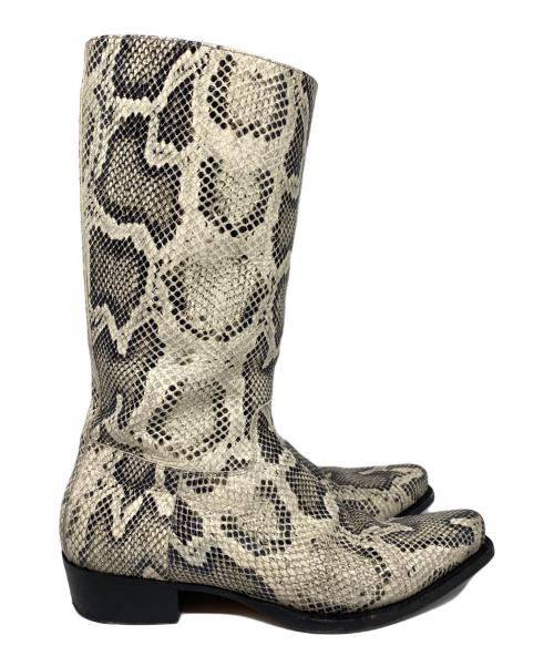 BOTTEGA VENETA（ボッテガベネタ）BOTTEGA VENETA (ボッテガベネタ) パイソン柄 スクエアトゥーロングブーツ ベージュ サイズ:40の古着・服飾アイテム