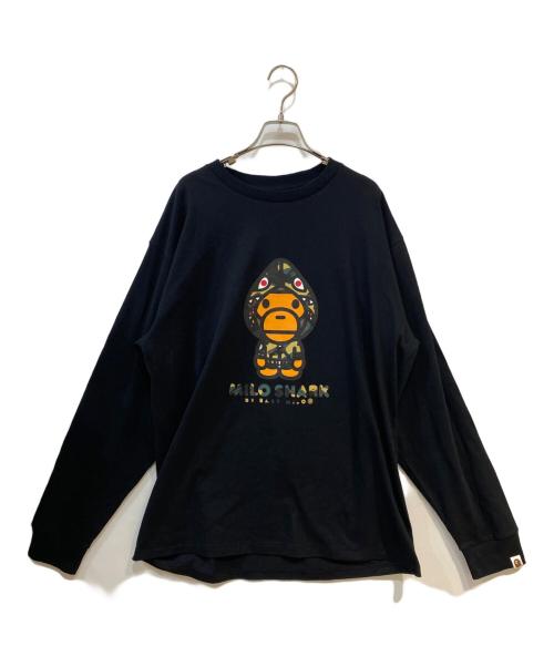 A BATHING APE（アベイシングエイプ）A BATHING APE (アベイシングエイプ) 1ST CAMO MILO SHARK FZH LS TEE ブラック サイズ:2XLの古着・服飾アイテム