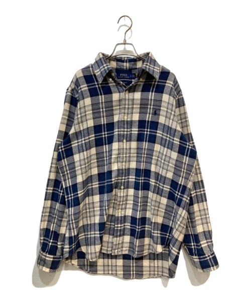 POLO RALPH LAUREN（ポロ・ラルフローレン）POLO RALPH LAUREN (ポロ・ラルフローレン) スモールポニー チェックネルシャツ ベージュ×ネイビー サイズ:Lの古着・服飾アイテム