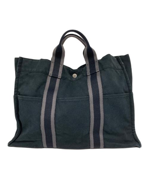HERMES（エルメス）HERMES (エルメス) フルートゥGM キャンバストートバッグ ブラックの古着・服飾アイテム