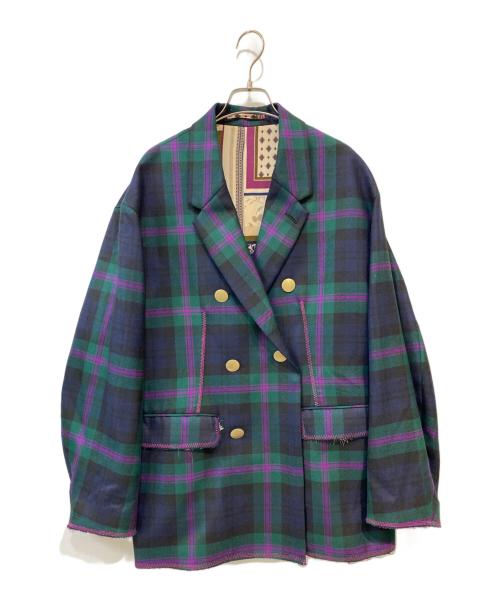 TOMORROW LAND（トゥモローランド）TOMORROW LAND (トゥモローランド) 6Bダブルブレステッド テーラードジャケット グリーン×ネイビー サイズ:Sの古着・服飾アイテム