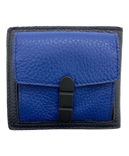 TOMOE（トモエ）TOMOE (トモエ) SHIPS (シップス) コンビレザー 二つ折りウォレット ブラック×ブルーの古着・服飾アイテム