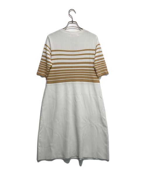 Super Beauty（スーパービューティ）Super Beauty (スーパービューティ) 配色ボーダー柄ニットワンピース ホワイト×ブラウン サイズ:40 未使用品の古着・服飾アイテム