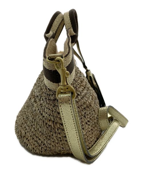 VIOLAd'ORO（ヴィオラドーロ）VIOLAd'ORO (ヴィオラドーロ) ラフィア 2way カゴトートバッグ ゴールド×ベージュの古着・服飾アイテム