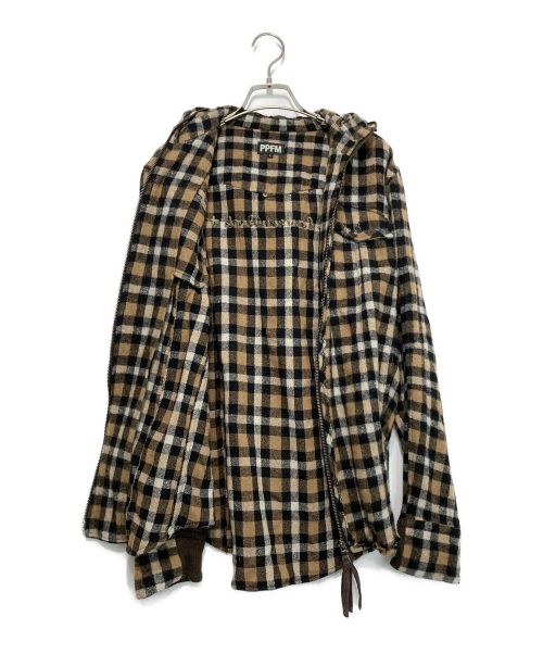 PPFM（ピーピーエフエム）PPFM (ピーピーエフエム) チェックジップパーカー ベージュ サイズ:Lの古着・服飾アイテム