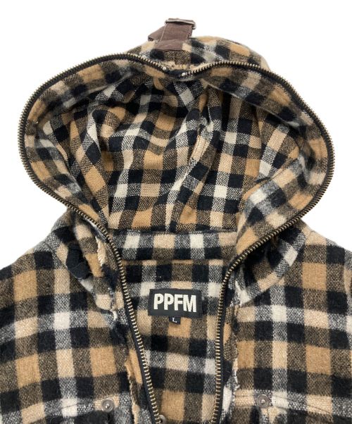 PPFM（ピーピーエフエム）PPFM (ピーピーエフエム) チェックジップパーカー ベージュ サイズ:Lの古着・服飾アイテム