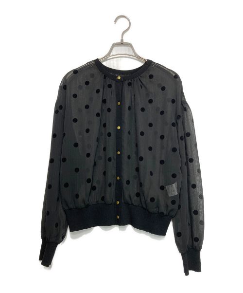 NOLLEY'S（ノーリーズ）NOLLEY'S (ノーリース) シアーフロッキードット柄クルーネックカーディガン ブラック サイズ:38の古着・服飾アイテム