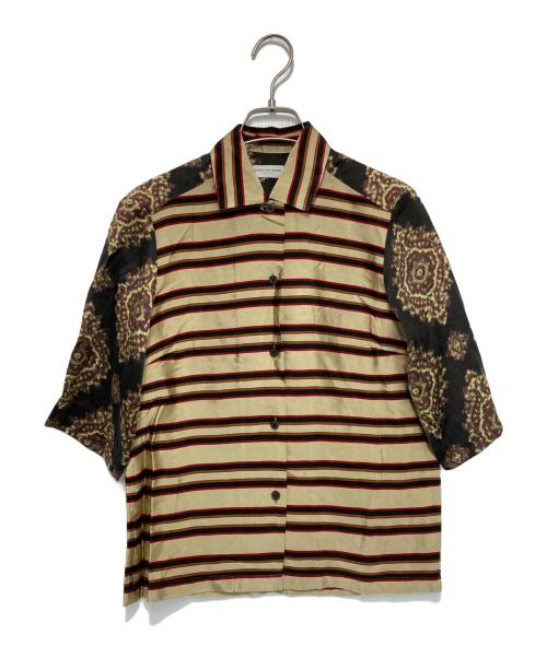 DRIES VAN NOTEN（ドリスヴァンノッテン）DRIES VAN NOTEN (ドリスヴァンノッテン) 柄切替ボーダー半袖シャツ ブラック×ブラウン サイズ:34の古着・服飾アイテム