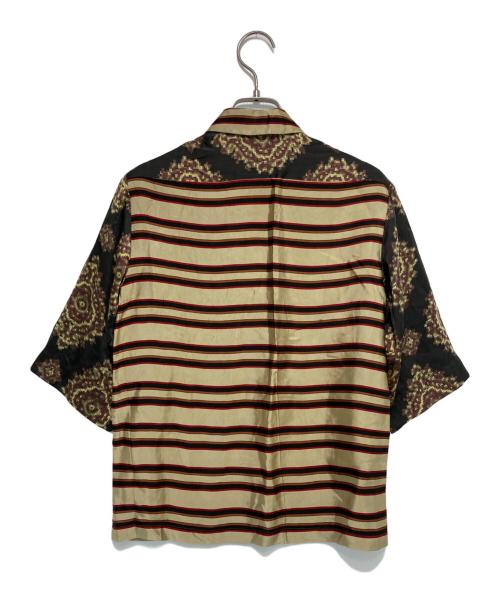 DRIES VAN NOTEN（ドリスヴァンノッテン）DRIES VAN NOTEN (ドリスヴァンノッテン) 柄切替ボーダー半袖シャツ ブラック×ブラウン サイズ:34の古着・服飾アイテム