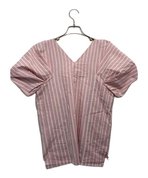 TSURU by MARIKO OIKAWA（ツルバイマリコオイカワ）Tsuru by Mariko Oikawa (ツルバイマリコオイカワ) Vネック ストライプブラウス ピンク サイズ:Fの古着・服飾アイテム
