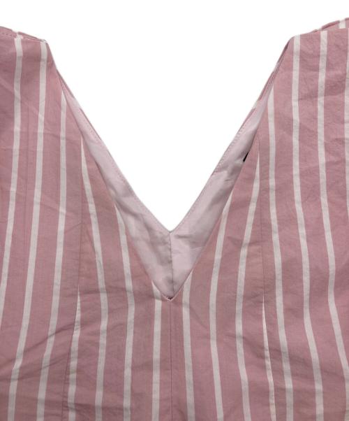 TSURU by MARIKO OIKAWA（ツルバイマリコオイカワ）Tsuru by Mariko Oikawa (ツルバイマリコオイカワ) Vネック ストライプブラウス ピンク サイズ:Fの古着・服飾アイテム