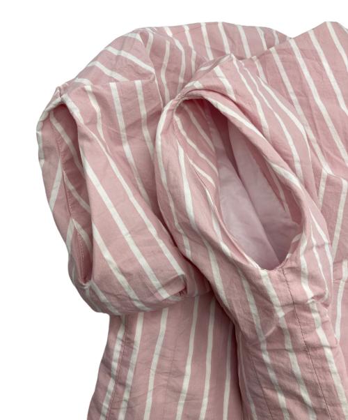 TSURU by MARIKO OIKAWA（ツルバイマリコオイカワ）Tsuru by Mariko Oikawa (ツルバイマリコオイカワ) Vネック ストライプブラウス ピンク サイズ:Fの古着・服飾アイテム