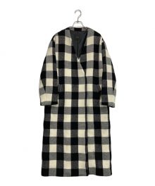 Spick and Span（スピック＆スパン）の古着「ブロックチェックVカラーロングコート」｜ブラック×ホワイト