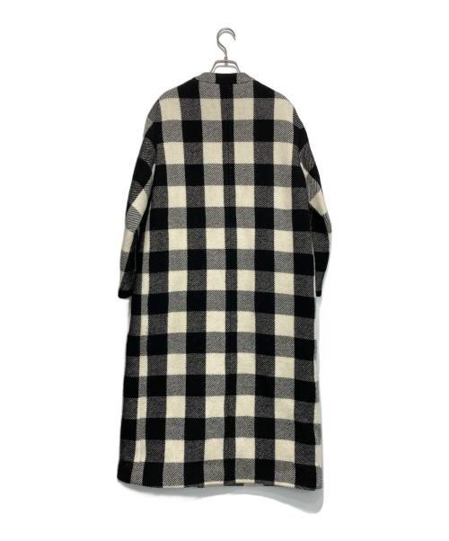 Spick and Span（スピック＆スパン）Spick and Span (スピックアンドスパン) ブロックチェックVカラーロングコート ブラック×ホワイト サイズ:36の古着・服飾アイテム