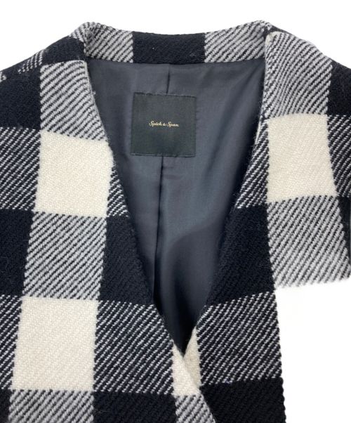 Spick and Span（スピック＆スパン）Spick and Span (スピックアンドスパン) ブロックチェックVカラーロングコート ブラック×ホワイト サイズ:36の古着・服飾アイテム