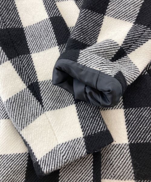 Spick and Span（スピック＆スパン）Spick and Span (スピックアンドスパン) ブロックチェックVカラーロングコート ブラック×ホワイト サイズ:36の古着・服飾アイテム