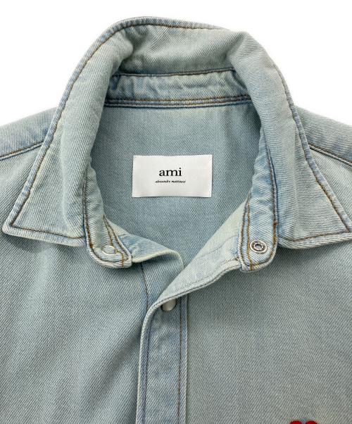 AMI Alexandre Mattiussi（アミアレクサンドルマテュッシ）AMI Alexandre Mattiussi (アミ アレクサンドル マテュッシ) ブリーチ加工デニムシャツ インディゴ サイズ:XSの古着・服飾アイテム