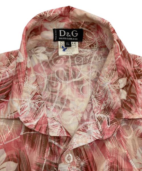 D&G（ディーアンドジー）D&G (ディーアンドジー) ロゴ刺繍花柄シャツ ピンク サイズ:XLの古着・服飾アイテム