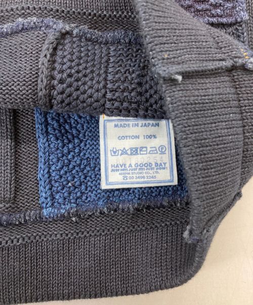 45R（フォーティファイブ・アール）45R (フォーティーファイブアール) 市松NEWYEARの908アウターTシャツ ブルー×ネイビー サイズ:2の古着・服飾アイテム