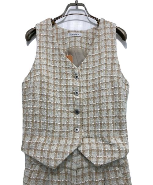 CALNAMUR（カルナムール）CALNAMUR (カルナムール) 2WAY TWEED CHECK BEST JUMPSUIT/2WAYツイードチェックベストジャンプスーツ ベージュ サイズ:M 未使用品の古着・服飾アイテム