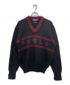 POLO SPORTポロスポーツ）の古着「Vネックロゴウールニット」｜ブラック×ボルドー