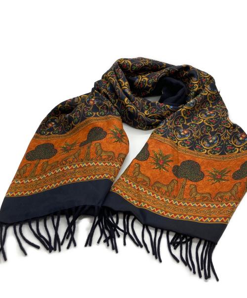 Salvatore Ferragamo（サルヴァトーレ フェラガモ）Salvatore Ferragamo (サルヴァトーレ フェラガモ) 切替マフラー ネイビーの古着・服飾アイテム