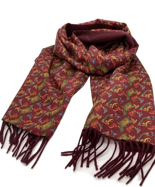 Salvatore Ferragamo（サルヴァトーレ フェラガモ）Salvatore Ferragamo (サルヴァトーレ フェラガモ) 切替マフラー レッドの古着・服飾アイテム