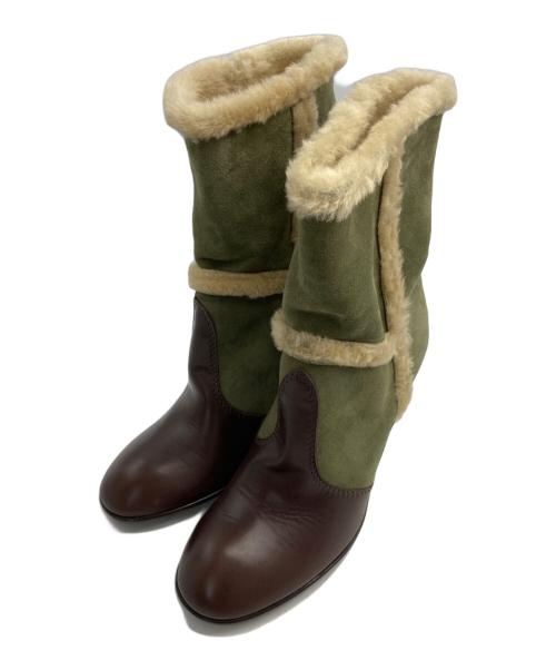HOGAN（ホーガン）HOGAN (ホーガン) ムートンロングブーツ カーキ サイズ:36の古着・服飾アイテム