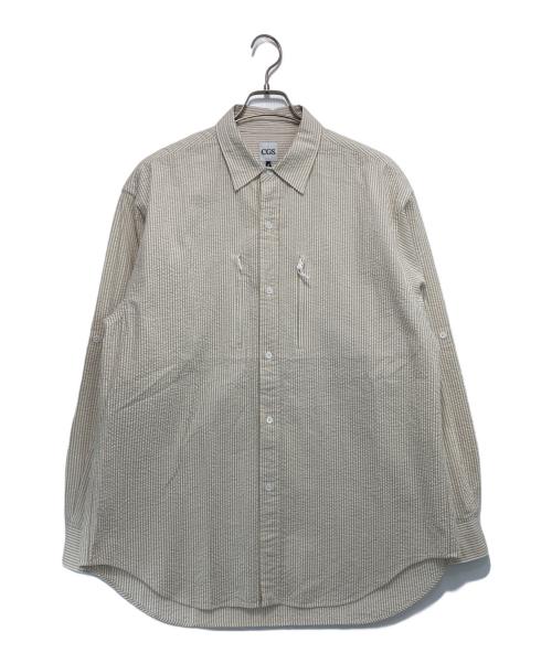 California General Store（カリフォルニアジェネラルストア）California General Store (カリフォルニアジェネラルストア) シアサッカーストライプシャツ ブラウン×ホワイト サイズ:Lの古着・服飾アイテム