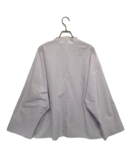 GALERIE VIE（ギャルリーヴィー）GALERIE VIE (ギャルリーヴィー) コットン Vネックプルオーバーシャツ ピンク×ブルー サイズ:36の古着・服飾アイテム