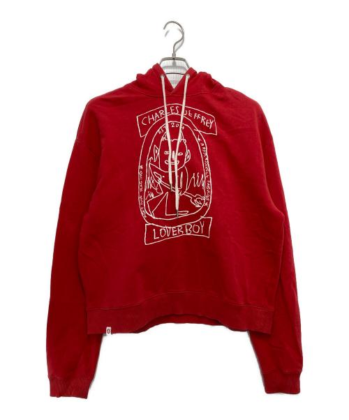 CHARLES JEFFREY LOVER BOY（チャールズジェフェリーラバーボーイ）CHARLES JEFFREY LOVER BOY (チャールズジェフェリーラバーボーイ) rory mullen (ロリー マレン) 猫耳プルオーバーパーカー レッド サイズ:Lの古着・服飾アイテム