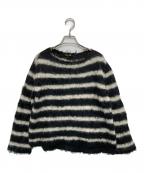 DRAWERドゥロワー）の古着「モヘヤ混紡 ボーダーシャギーニット」｜ブラック×ホワイト