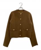 anuansアニュアンス）の古着「ラクーンブレンドノーカラーニットジャケット」｜ベージュ