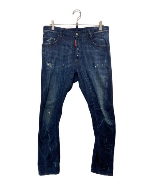 DSQUARED2（ディースクエアード）DSQUARED2 (ディースクエアード) ダメージ加工 ペイント デニムパンツ インディゴ サイズ:46の古着・服飾アイテム