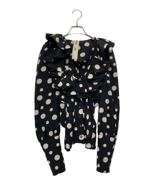 KENZO（ケンゾー）KENZO (ケンゾー) ラッフルカラーシルクブラウス ブラック サイズ:38の古着・服飾アイテム
