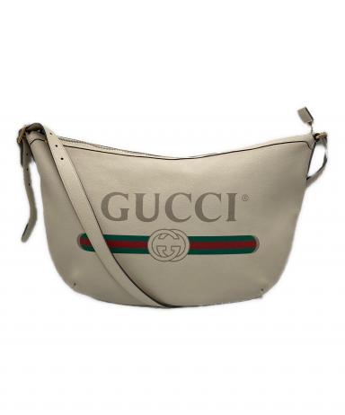 【値下げ】GUCCI ショルダーバッグ シボ革 筆記体ロゴ レザーハーフムーン 公式】 レザークラフトカンパニー EVERY ハーフムーン ショルダー