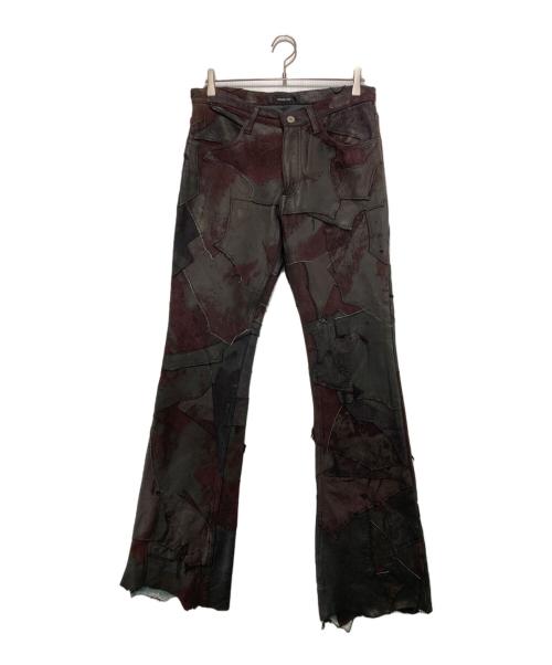 Yasuyuki Ishii（ヤスユキイシイ）Yasuyuki Ishii (ヤスユキイシイ) レザーパッチパンツ ブラック×パープル サイズ:表記なしの古着・服飾アイテム