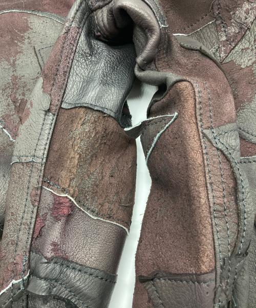 Yasuyuki Ishii（ヤスユキイシイ）Yasuyuki Ishii (ヤスユキイシイ) レザーパッチパンツ ブラック×パープル サイズ:表記なしの古着・服飾アイテム